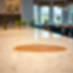 Close-up of a quartz countertop with a stain