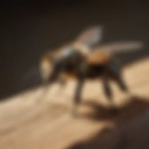 Close-up of wood bee on wooden surface