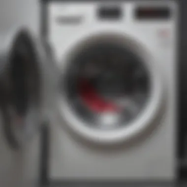 Close-up of a washing machine with a clean load