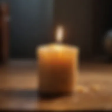 Candle Wax Residue on Wood Close-up of a candle with wax residue on a wooden table