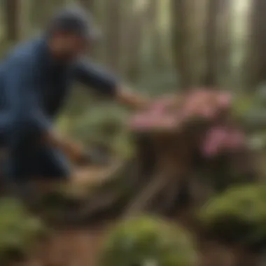 Manual removal of a rhododendron stump