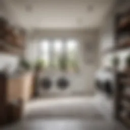 A beautifully designed laundry room with modern appliances and elegant storage solutions