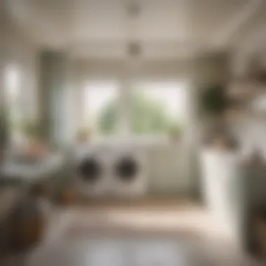A serene laundry space featuring soft color palettes and natural lighting