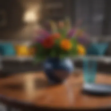 Colorful and textured table decor setup in a living room