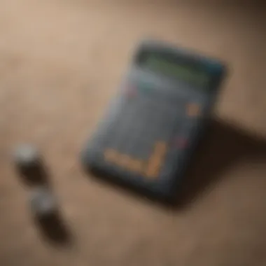 A detailed view of a calculator next to flooring materials for budgeting.