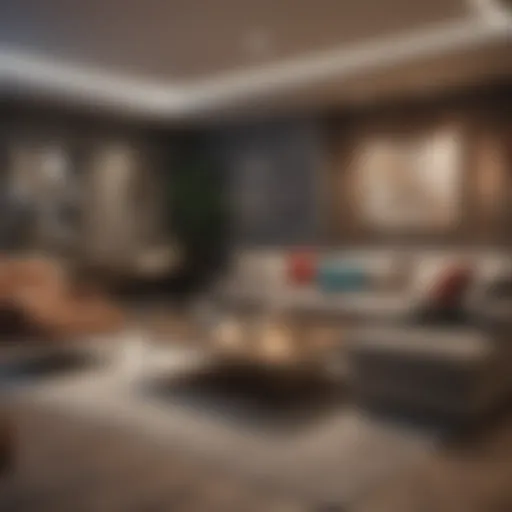 Contemporary basement living area showcasing modern furniture and decor.