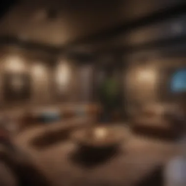 Inviting Basement Lounge Cozy basement lounge area with ambient lighting and comfortable seating.