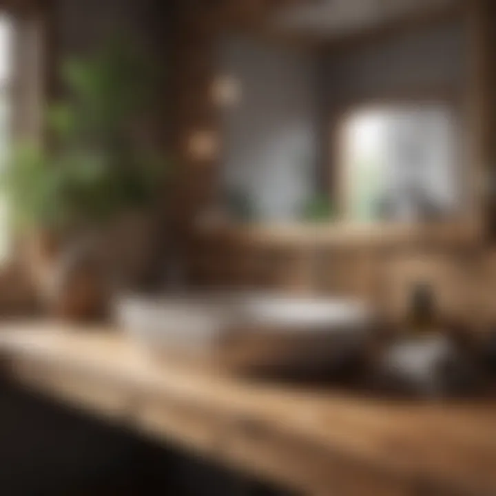 Rustic wooden countertop enhancing a cozy bathroom environment