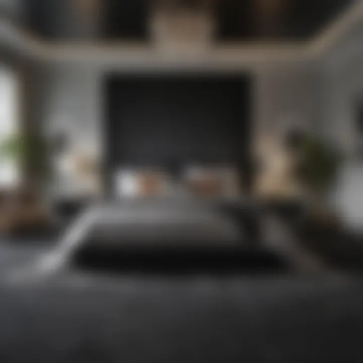 Stylish bedroom color palette harmonized with black carpet