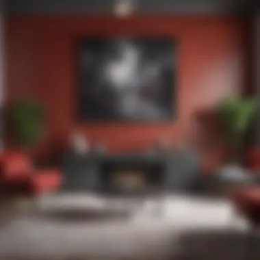 Artistic Decor in Grey and Red Artistic decor elements enhancing the grey and red palette