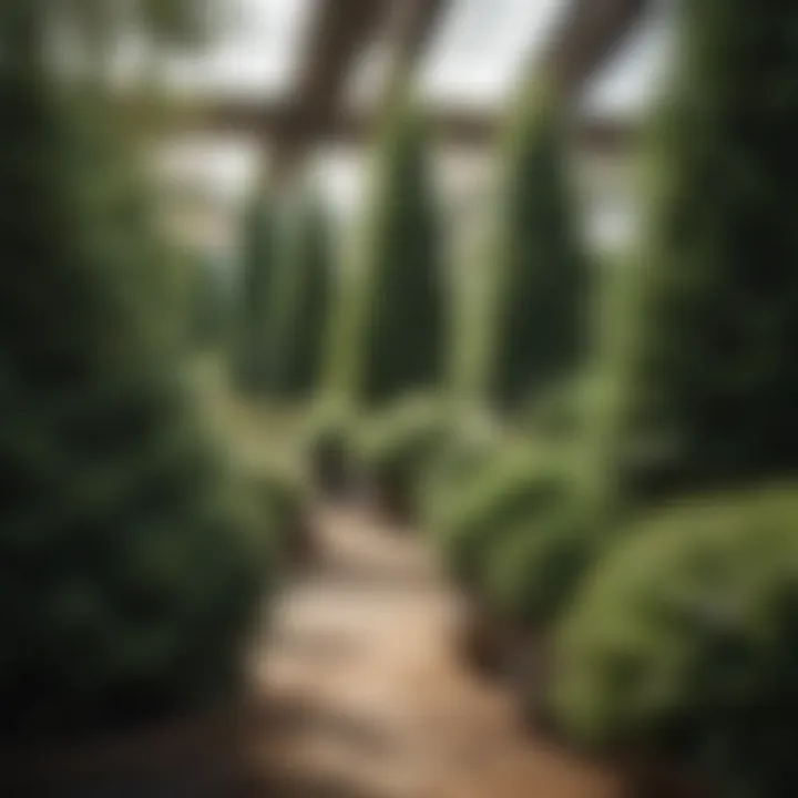 A diverse selection of evergreen tree species in a garden center