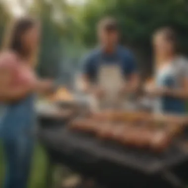 Joy of Grilling with Friends A backyard gathering with friends enjoying grilled food