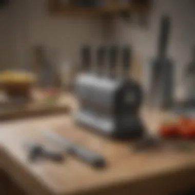 A selection of knife sharpeners and honing tools on a kitchen countertop