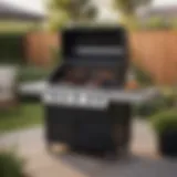 Elegant three-burner propane BBQ grill in a modern backyard setting