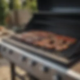 A large BBQ grill showcasing various cooking zones and features.