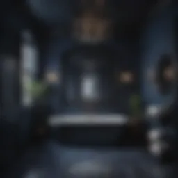 Elegant black and blue bathroom featuring stylish tiles and fixtures