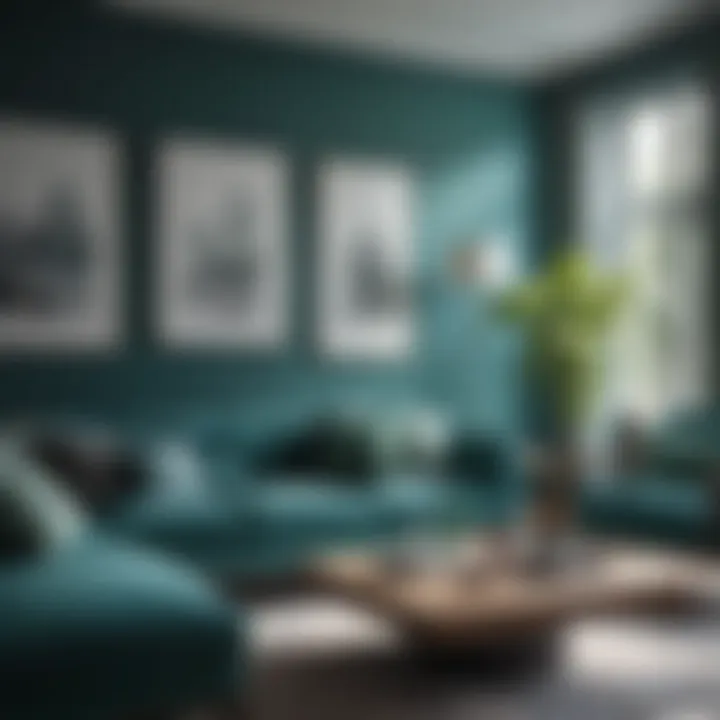 Stylish living area showcasing blue-green color palette