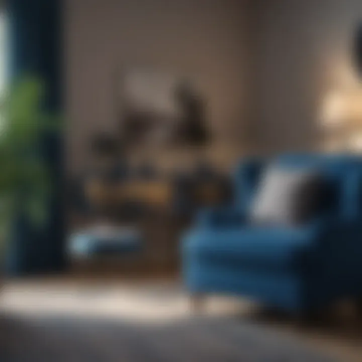 Accessorized blue furniture with complementary colors