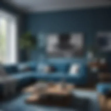 Various shades of blue decor in a cozy living space