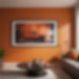 Burnt orange accent wall in a modern living room