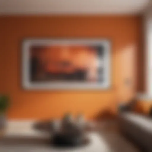 Burnt orange accent wall in a modern living room
