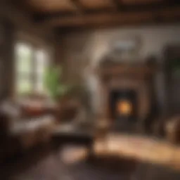 Rustic living room showcasing country chic style with vintage furniture and cozy textiles