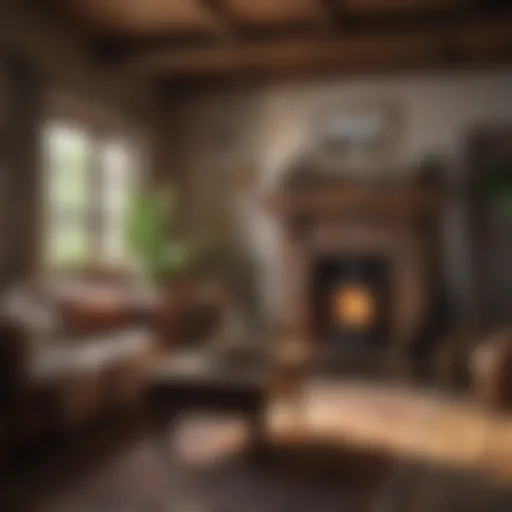 Rustic living room showcasing country chic style with vintage furniture and cozy textiles
