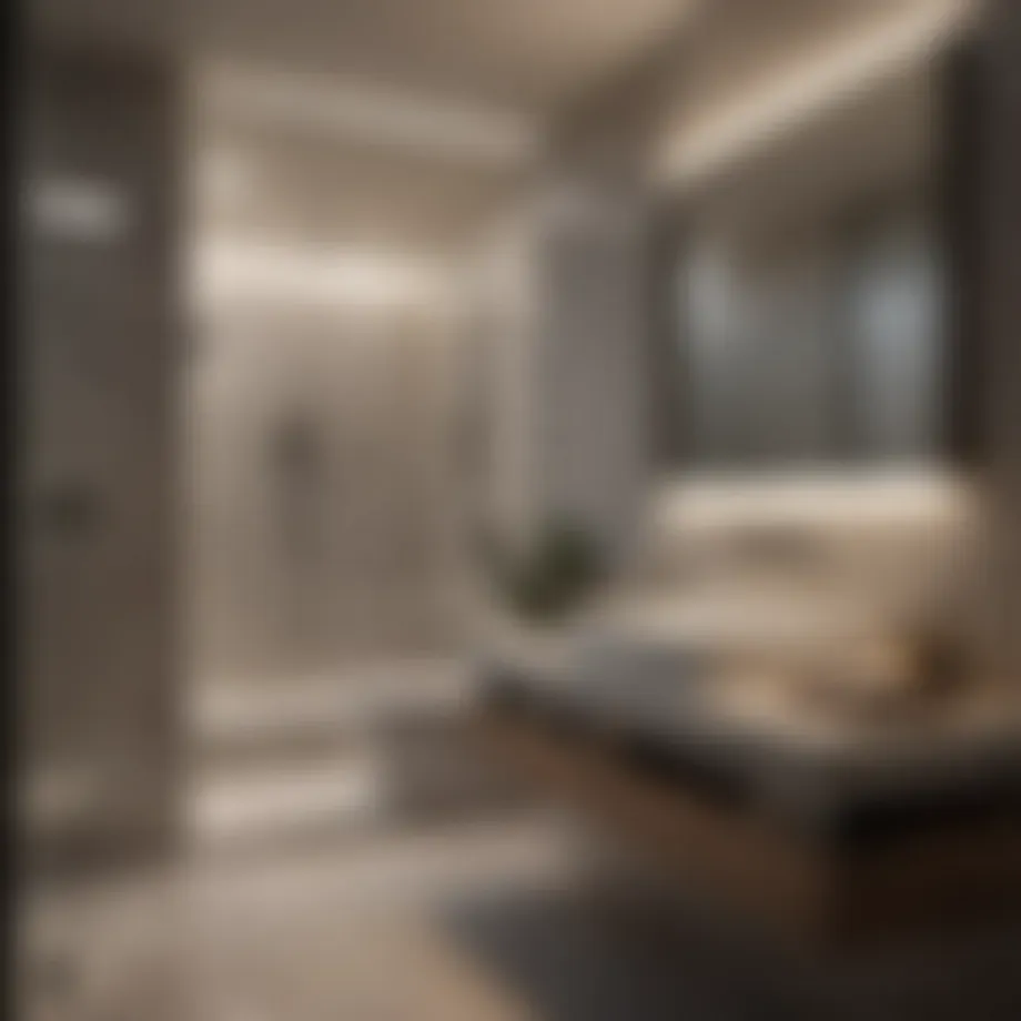 Contemporary bathroom featuring layered lighting design