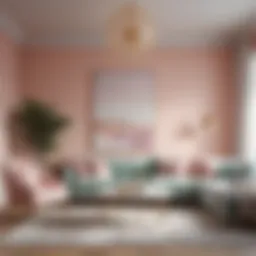 A serene living room showcasing a harmonious blend of pastel colors