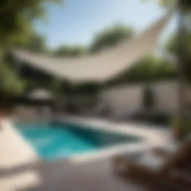 Elegant shade sails creating a modern ambience around a pool