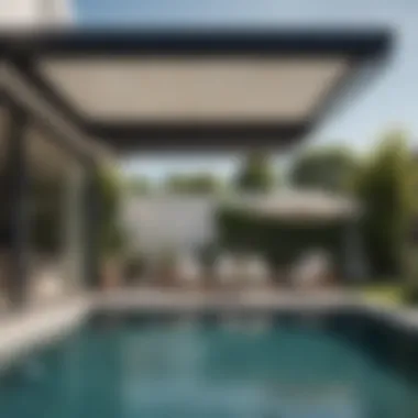 Innovative retractable awning extending over the pool area