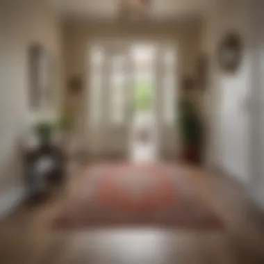 Cozy entryway with plush area rug over laminate flooring