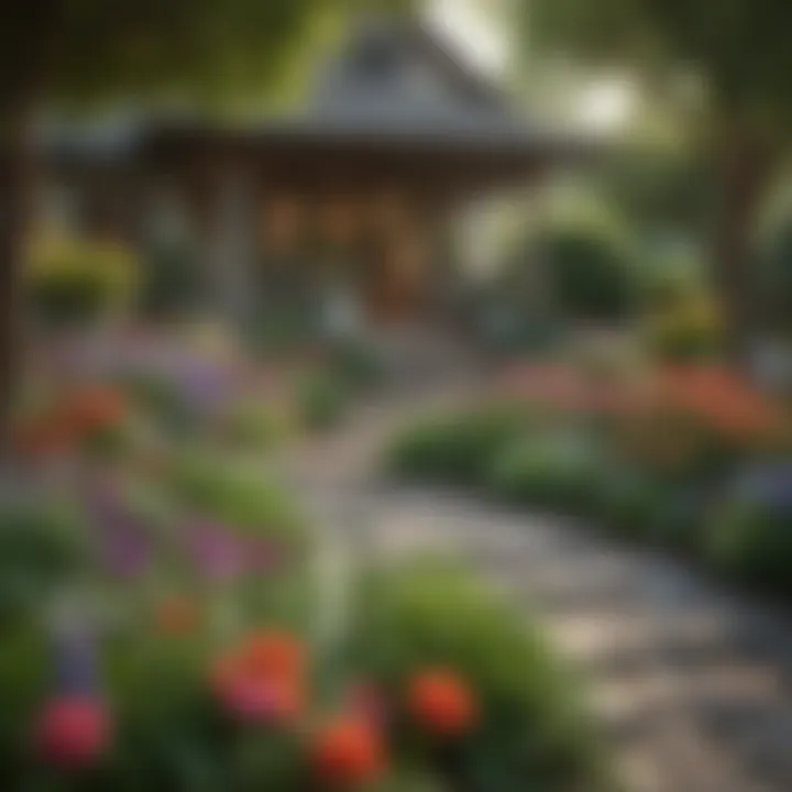 An inspiring front yard garden showcasing vibrant flowers and intricate landscaping techniques.