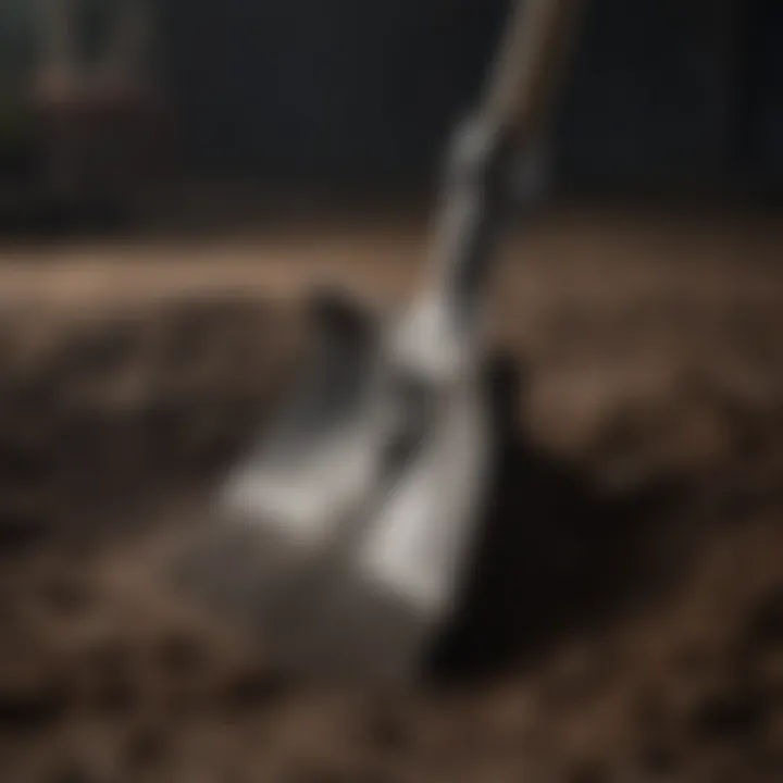 Close-up of soil being prepared for half moon shovel edging