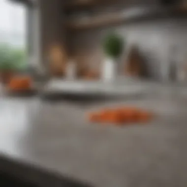 An artistic display of various heat proof materials like concrete and ceramic in a kitchen setting.