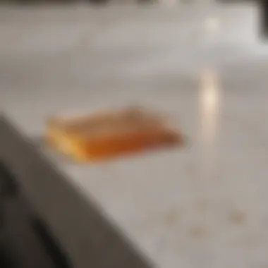 Cross-section of a quartz countertop highlighting its durability and heat resistance.