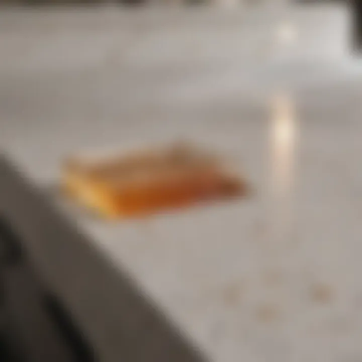 Cross-section of a quartz countertop highlighting its durability and heat resistance.