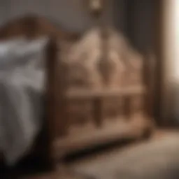 Luxurious wooden bed frame with intricate detailing