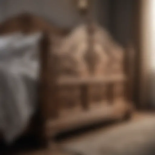 Luxurious wooden bed frame with intricate detailing