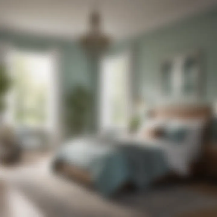 A serene bedroom showcasing a tranquil color scheme.