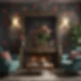 Elegant living room featuring floral wallpaper design