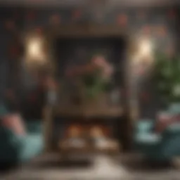 Elegant living room featuring floral wallpaper design