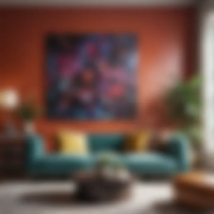 Living room adorned with vibrant abstract wallpaper