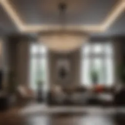 Elegant chandelier illuminating a modern living space