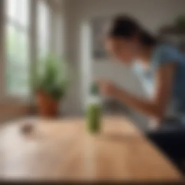 A homeowner applying a natural insect repellent spray in their home.