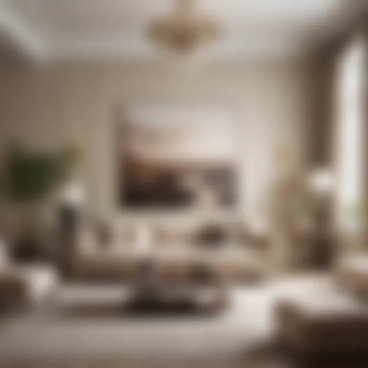An elegant living room with neutral beige shades, emphasizing sophistication and simplicity.