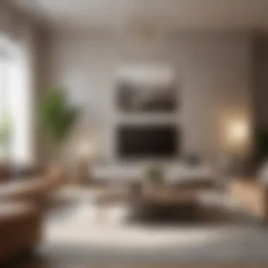 Contemporary living room featuring neutral tones with art integration
