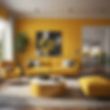 Vibrant living room with an eye-catching yellow accent wall