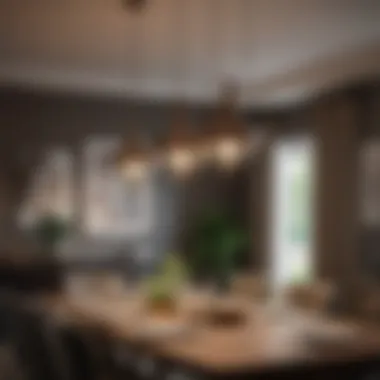 Close-up view of pendant fixtures in an upscale dining setting