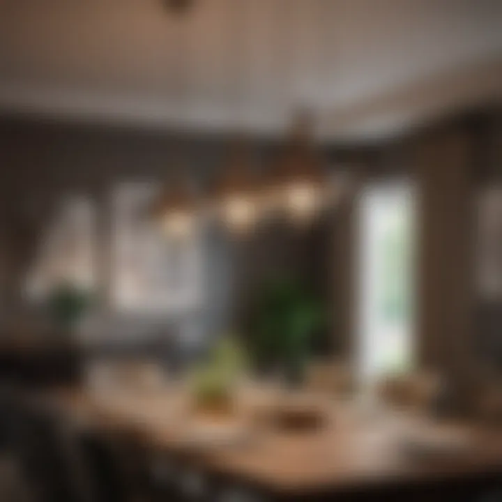 Close-up view of pendant fixtures in an upscale dining setting